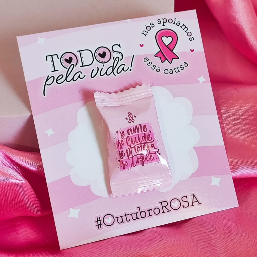Cartão Outubro Rosa+ Balinha mimo pronto para clientes - 10 unidades ...