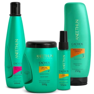 Kit Shampoo Máscara Óleo Cachos Finalizador Crespos Aneethun