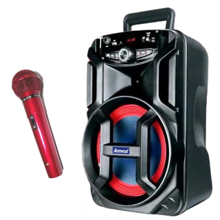 Caixa Som Amplificada Portátil Bluetooth 180W Mp3 FM Usb Bateria Microfone com Fio