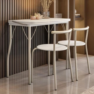 Conjunto Sala de Jantar Palermo com Mesa e 2 Cadeiras Carraro Branco/Prata
