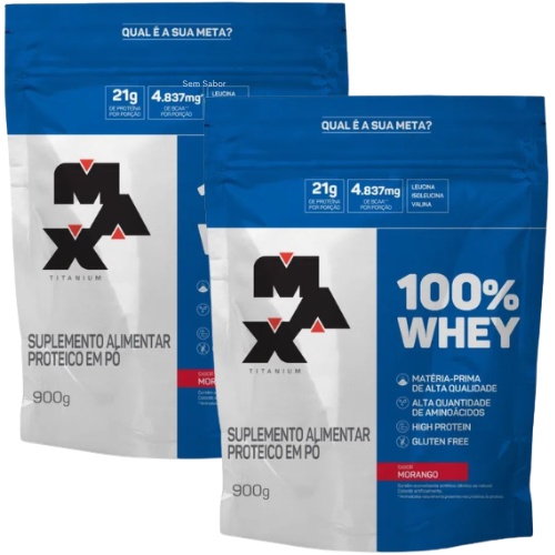 100% Whey Max Titanium Sabor Morango Com 900g