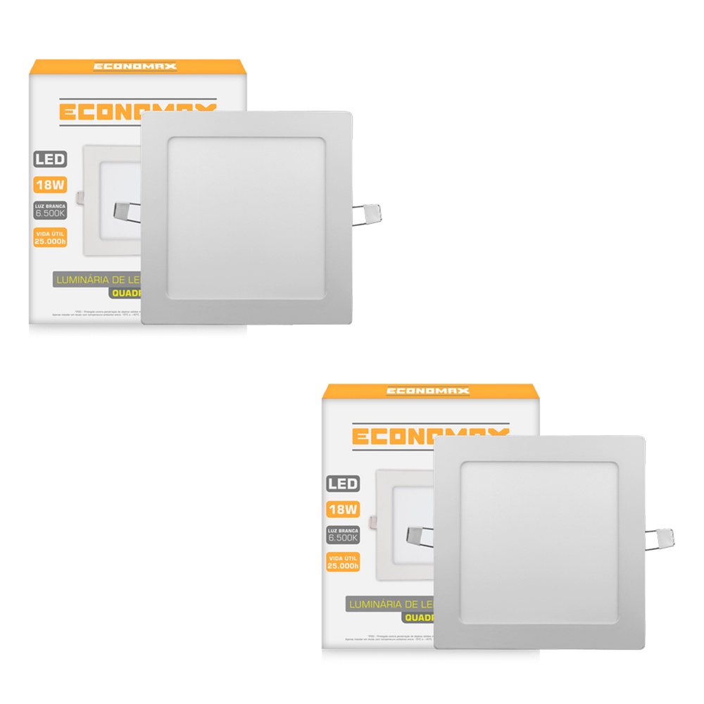 Kit 2 Paineis Led Quadrado para Embutir Plafon 18w 6500k Economax