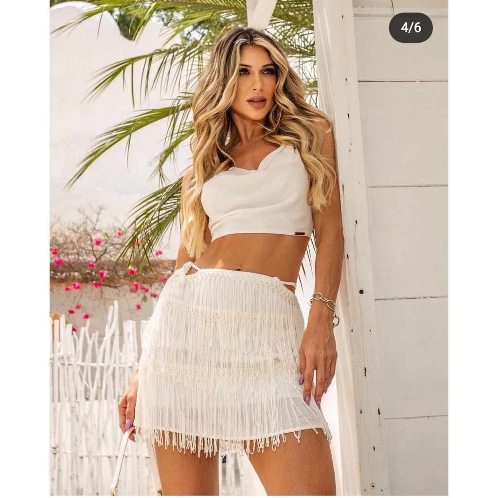 Conjunto Cropped e Saia com Franjas Modern Sofia