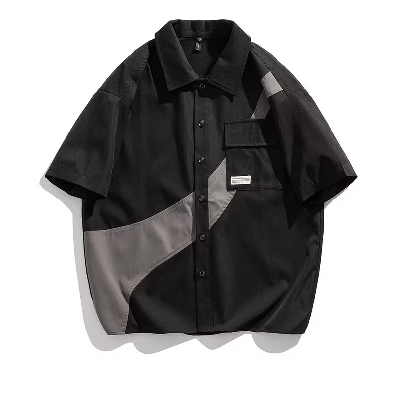 Camisa De Rua Japonesa Hip Hop Trend Man Casual Estilo Popular Tamanho Grande Impressa Bolso Drapeada