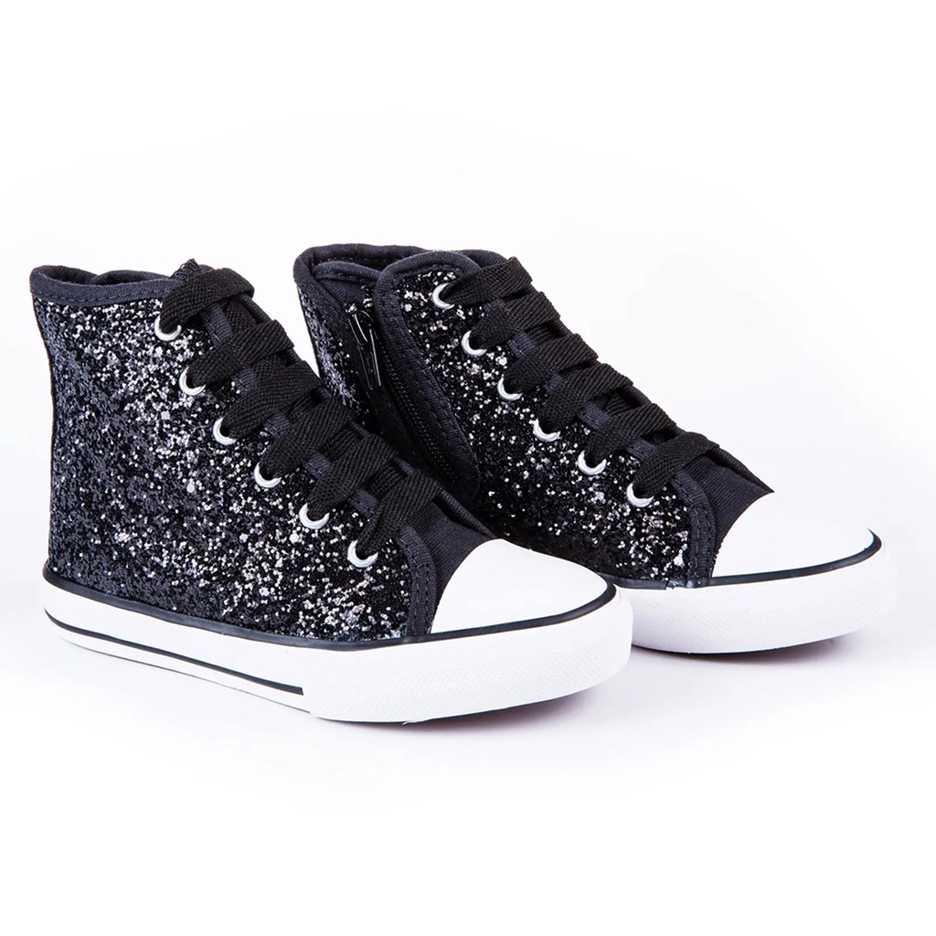 Tenis infantil preto fashion com glitter