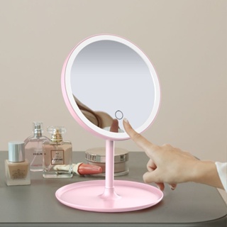Espelho de maquiagem inteligente redondo led para mesa de trabalho espelho  de penteadeira de carregamento