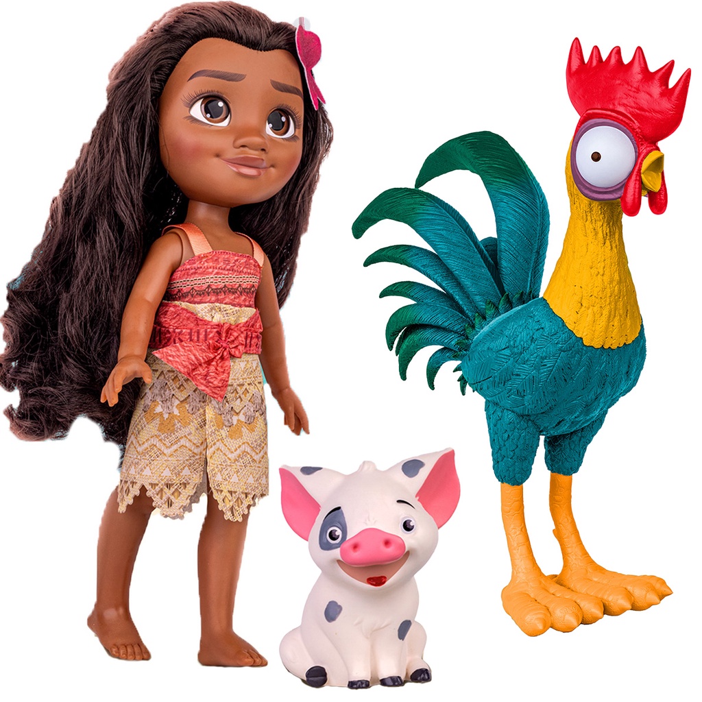 Boneca Moana E Porquinho Pua + Galo Hei Hei Disney Original | Shopee Brasil