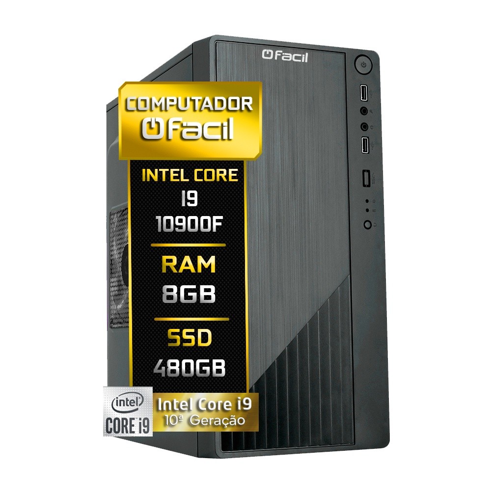 Computador Fácil Intel Core i9 10900F (10ª Geração) 8GB DDR4 Geforce Nvidia SSD 480GB