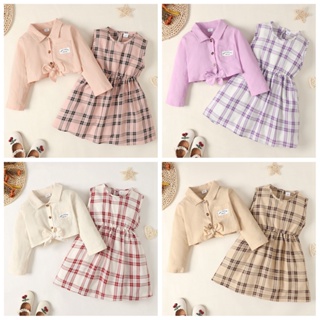 1-6 Anos Roupas Infantis Baby Girl Clothes Set Camisa Manga Longa Top + Vestido Sem Mangas Lovely Party Daily 2PCS Outfit