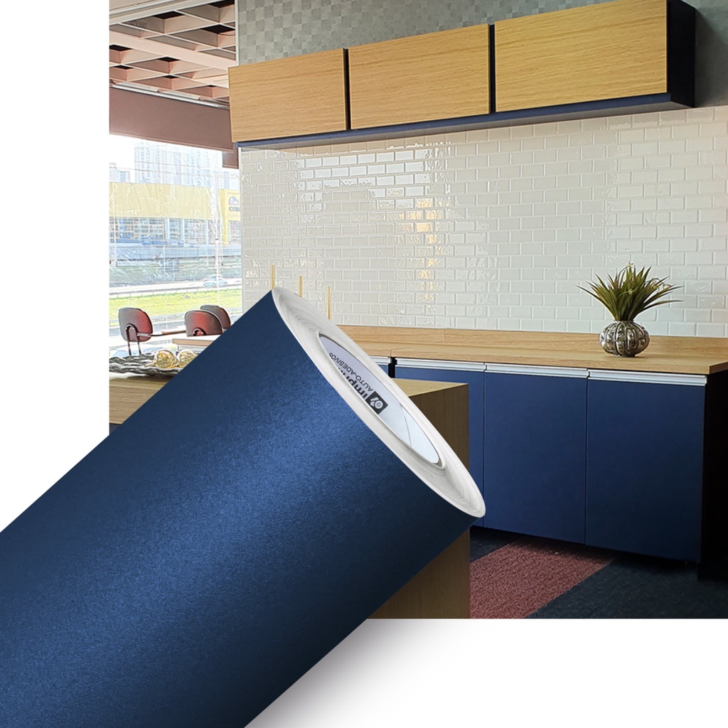 Adesivo Vinílico Lavável Azul Petróleo Decoração Móveis 3m