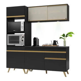 Cozinha Compacta 3 peças com Leds MP2020 Veneza Up Multimóveis Preta