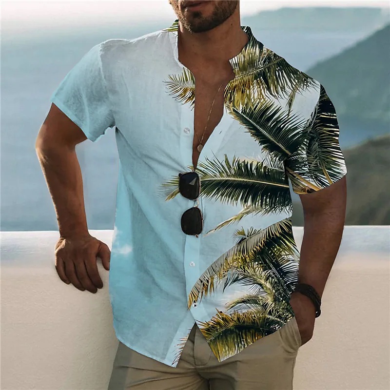 Camisa de Verão Havaiana de Manga Curta Masculina, Casual, Moda