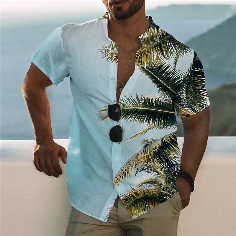 Camisa Botóns Hombres Flores Moda Azul Rojo Playa Fiesta T