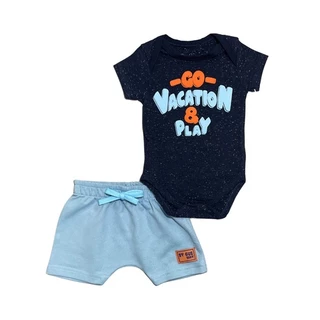 Conjunto Bebe Masculino Body cotton Estampado Short Moletinho PmG