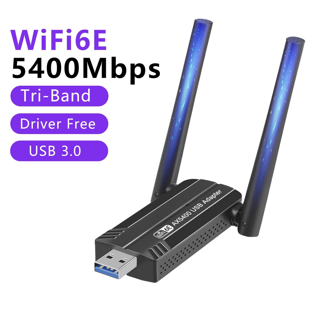 Placa De Rede 5400Mbps WiFi6E USB 3.0 Adaptador Wifi Tri-Band 2.4G 5G 6G Dongle Receptor Para Windows 10 11 Sem Driver