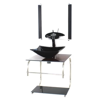 GABINETE 40CM DE VIDRO INOX CUBA QUADRADA MADEIRA NOGUEIRA