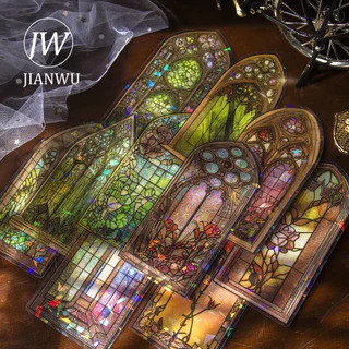 JIANWU 10 Folhas Janela Vidrada Série Vintage Flower Window Bronzeado PET Adesivo Criativo DIY Journal Collage Decor Papelaria