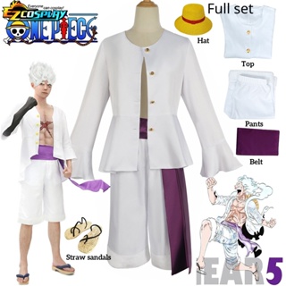 Nika Luffy Gear 5 Cosplay Anime Costume Fato Branco Camisa Calça Chapéu  Sash Monkey Halloween Conjunto De Festa De Natal