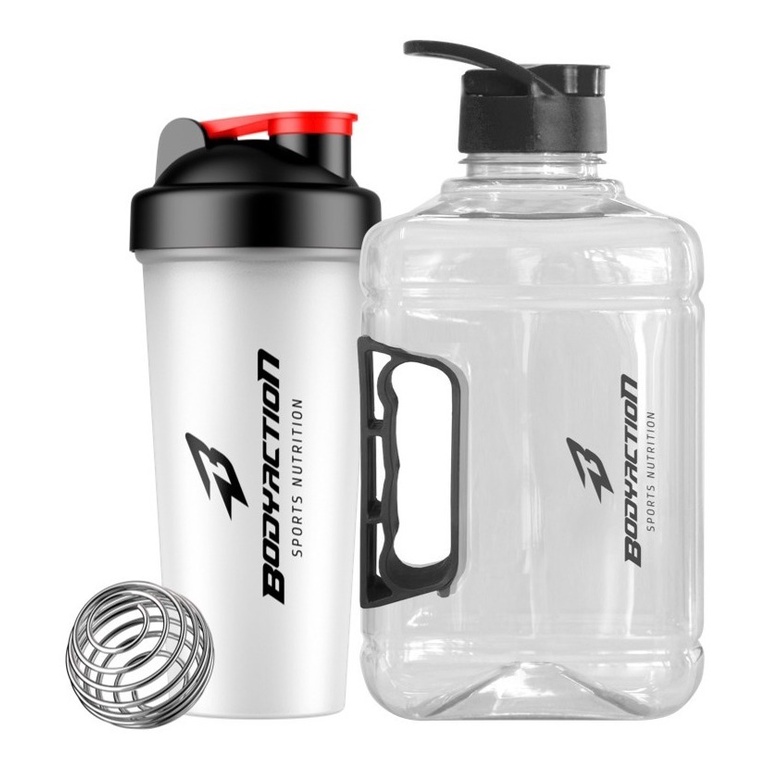 Coqueteleira 600ml + Galão Tank 2 Litros Academia Bodyaction