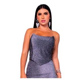 Cropped Tomara Que Caia Lurex Brilho Festa Piramide Bico