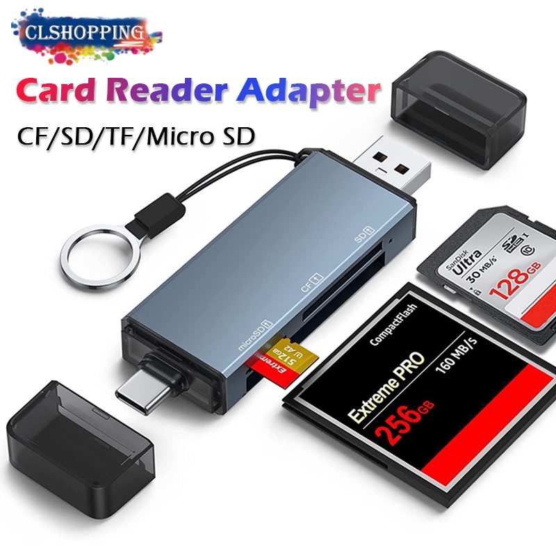 Leitor De Cartões USB 3.0 Tipo C OTG De Alta Velocidade 3 Em 1 Memória Inteligentes TF CF MS Adaptador Flash Compacto Para Notebooks