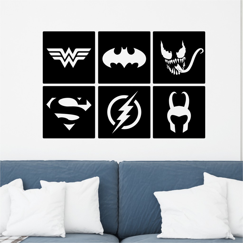 Quadro Super Heróis Vazado preto 16x16cm MDF Recortado Individual Várias Opções