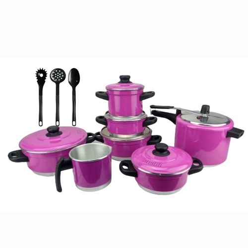 Jogo De Panela Com Panela De Pressão 4.5l Rosa Kit Talher