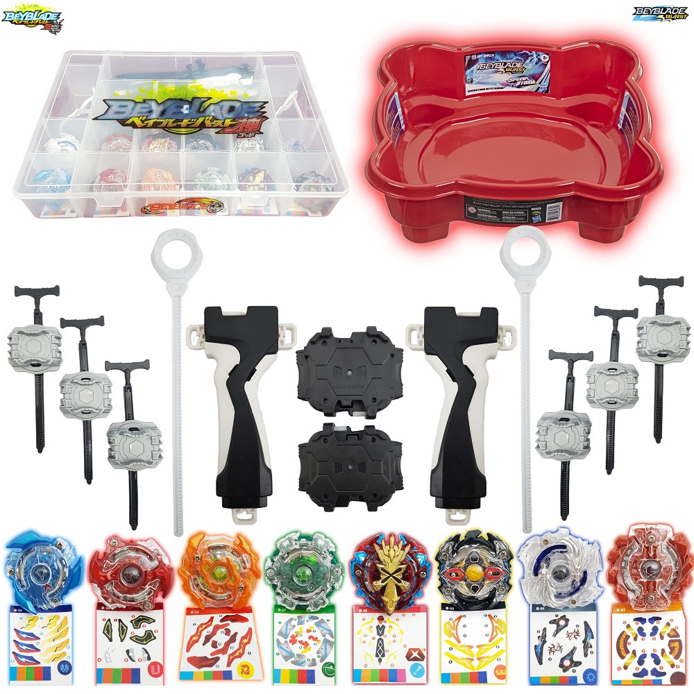 Kit 8 Beyblade Burst Valt Shu Ken Zac Lui + 11 Lançador + 3 Grip