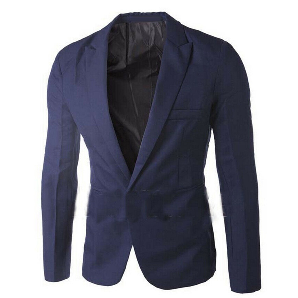 ancrowd.mx Homens Cor Sólida Manga Longa Lapela Um Botão Blazer De Bolso Casaco De Fato Slim Fit