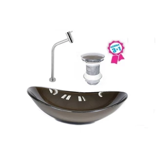 CUBA DE VIDRO OVAL 55CM MARROM VALVULA CLICK TORNEIRA METAL