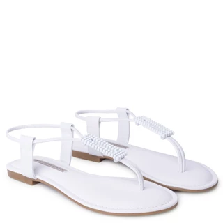 Rasteira Napa Naturale Branco Enfeite Retangular