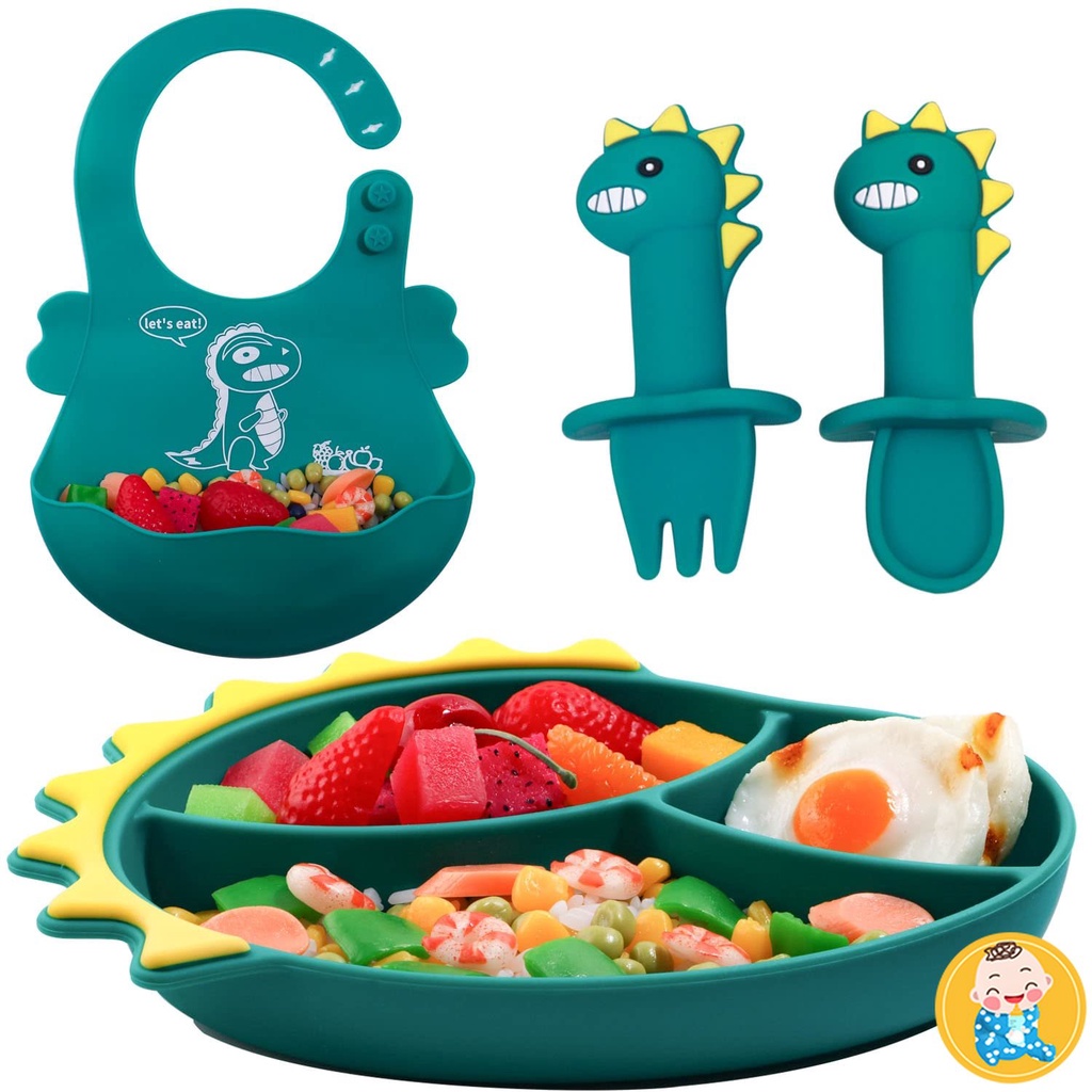 Kit Alimentação Em Silicone Desenho Animado Dinossauro