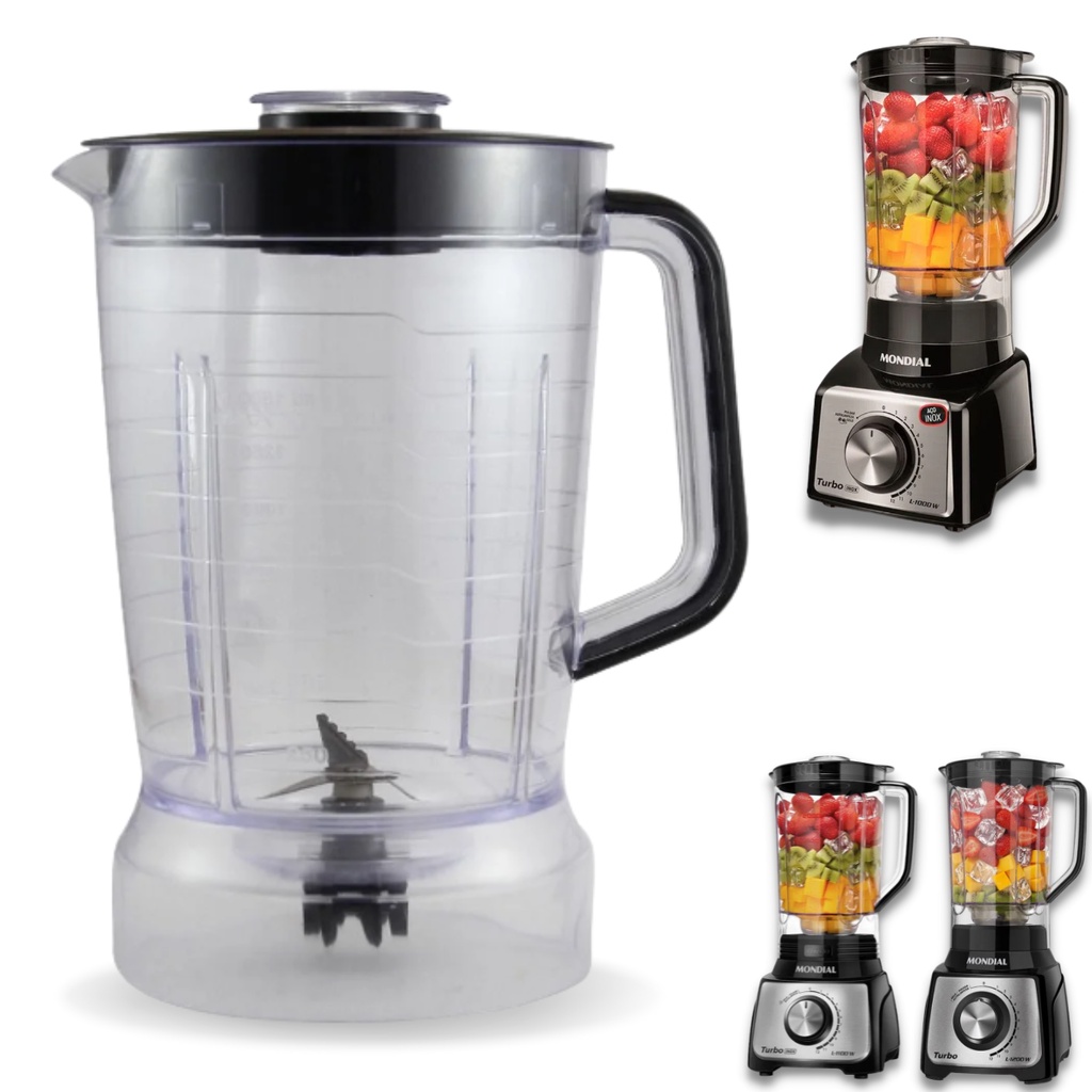 Copo Liquidificador Jarra Mondial L1000 Cristal Tampa Preta