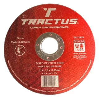 Disco Corte Fino Aço Inox 115mm x 1,0mm Serralheria Tractus em Oferta na Shopee