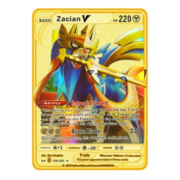 Card Zacian V - Carta Pokemon Metal Ouro Gold Dourada