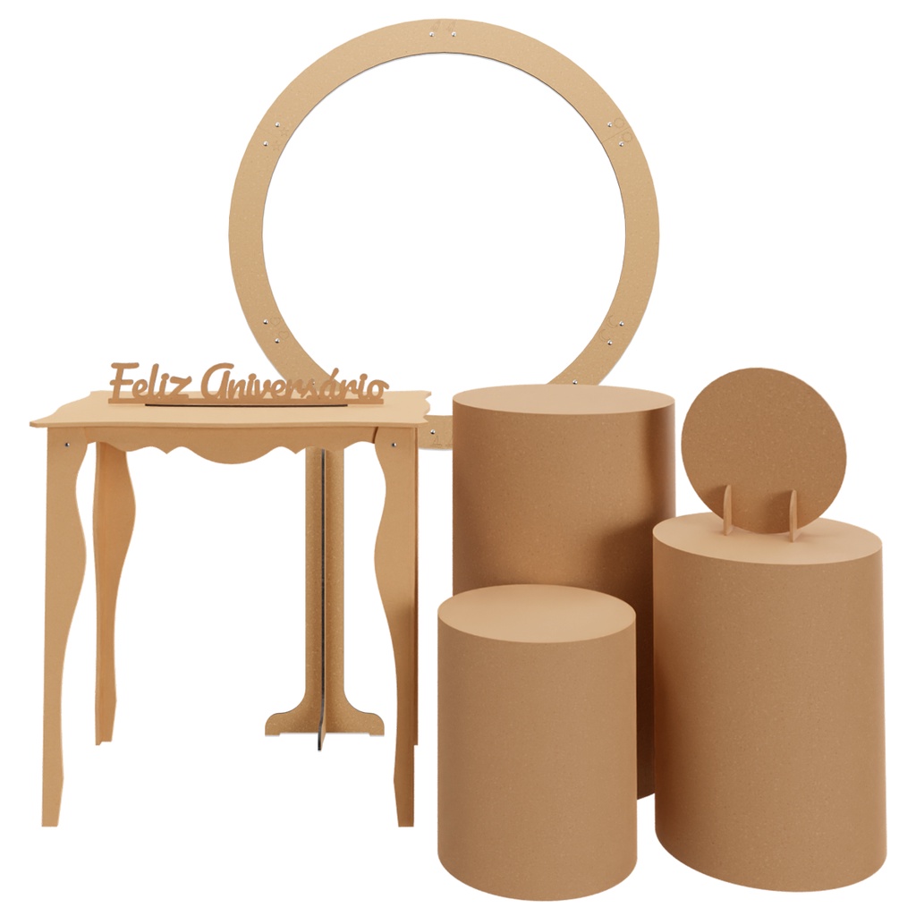 Kit Festas Trio Cilindros Com Mesa + Painel Arco Em Mdf cru | Shopee Brasil