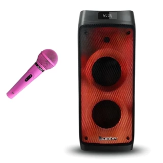 Kit Caixa De Som Bomber Beatbox 1100 Bluetooth + Microfone Rosa Profissional Com Fio Le Son