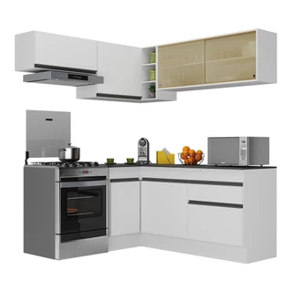 Armário de Cozinha Completa de Canto com Rodapé Veneza Multimóveis MP2094.964 Branco/Preto
