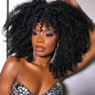 Perucas Afro-Bombas Encaracoladas Para Mulheres Negras Kinky Curly Com Franja Sintéticas Curtas Pretas Fofas Naturais