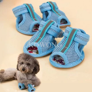 4Pcs Sapatos De Cachorro Para De Verão Sandália De Malha Anti-Derrapante Ao Ar Livre Acessórios Ajustáveis E Confortáveis Animais De