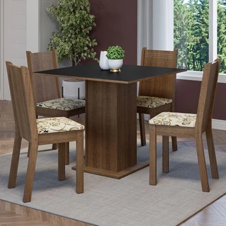 Conjunto Sala de Jantar Mesa Tampo de Madeira 4 Cadeiras Rustic/Preto/Lírio Bege Samara Madesa em Oferta na Shopee