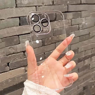 Lente Vidro + Rede À Prova De Poeira + Capa Sem Moldura Para iPhone 14 13 12 11 Pro Max Plus Ultra Fina Transparente PC Concha Protetora De Filme Da Câmera Traseira