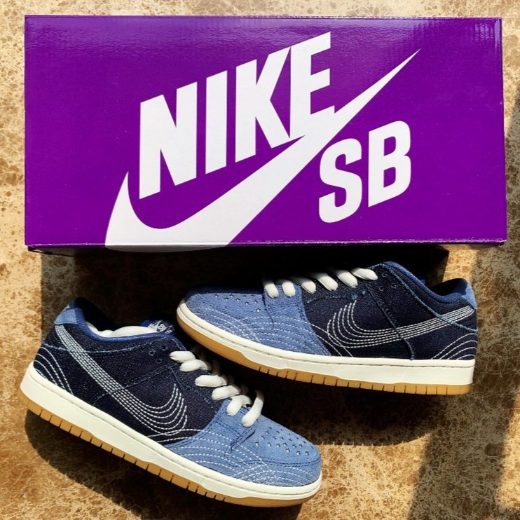 Nike Sb Dunk Low Pro Prm Sashiko Denim Homens Mulheres CV0316-400 Estoque  Pronto