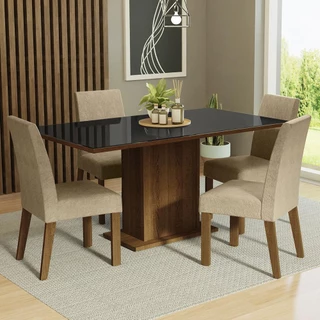 Conjunto Sala de Jantar Mesa Tampo de Vidro 4 Cadeiras Rustic/Preto/Imperial Avril Madesa em Oferta na Shopee