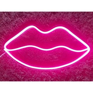 Painel Neon Led Boca Iluminação Rosa 35 Cm Painel