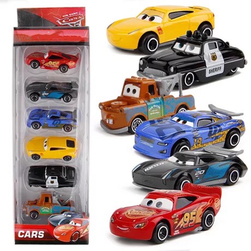 6Pcs/Set Disney Pixar Cars Toy Alloy McQueen Capitão América Super-Homem Jackson Tempestade Corrida Kids Boys Toys Gift