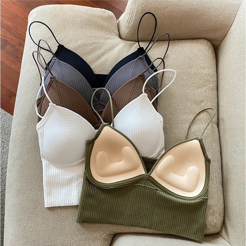 CHRLEISURE Elastic Gathering Bralette Push Up Bra Summer Anti