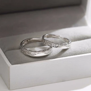S925 Anel de Casal de Prata Glaciar Coração Glaciar Desenho Original Abertura Ajustável Anel de Casal Simples Homem Mulher