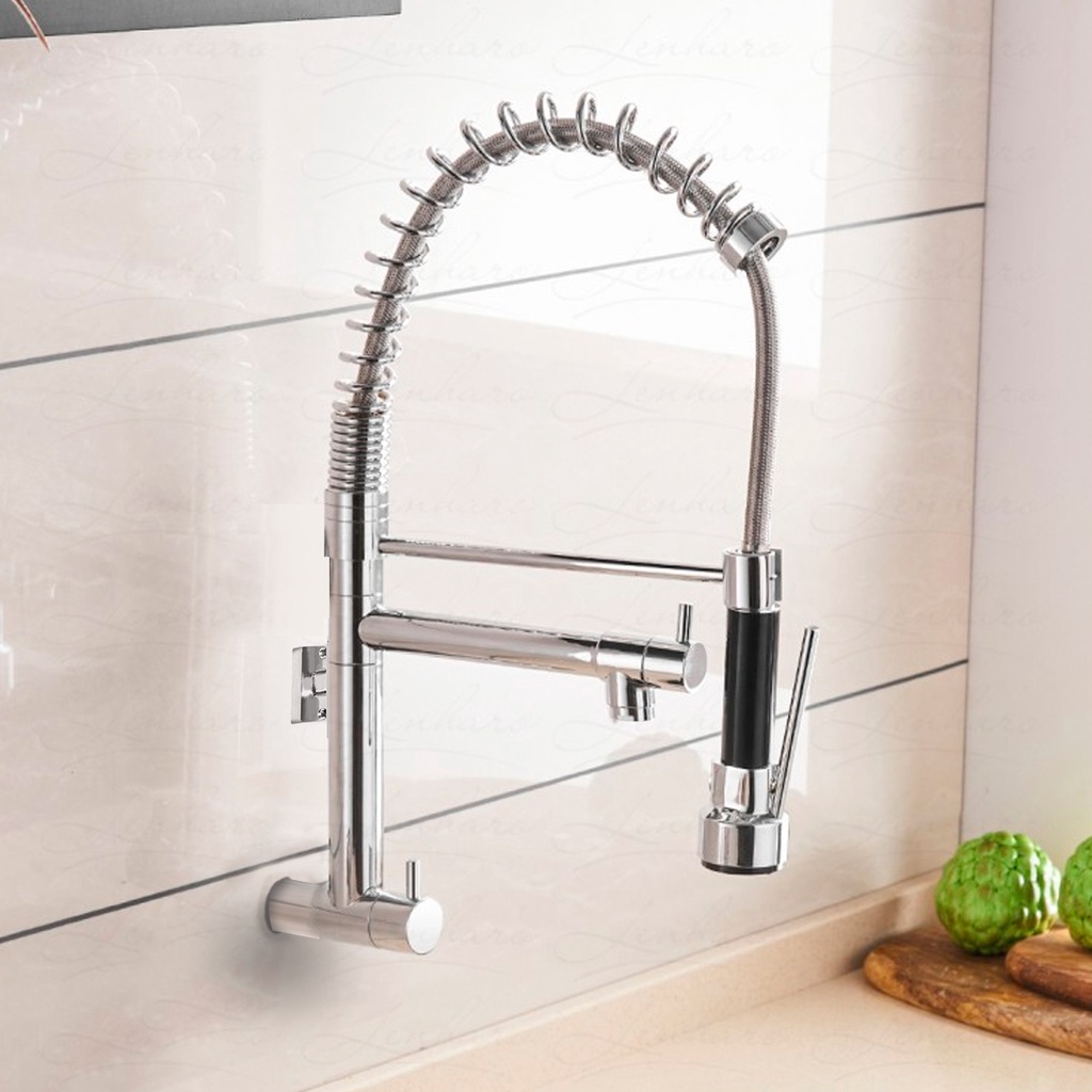 Torneira de Cozinha para Parede Gourmet Convencional Tutto Home Parede Extensível Cromado Inox Luxo