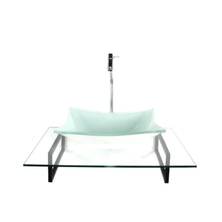 KIT CUBA DE VIDRO RETANGULAR BRANCA COM TAMPO 60CM INCOLOR E SUPORTE PRETO